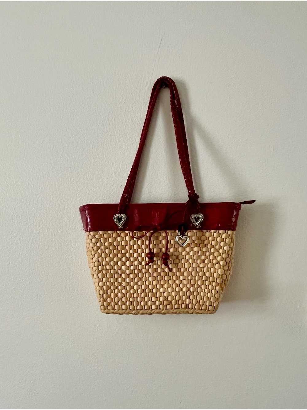 Brighton Red-Trim Woven Tote